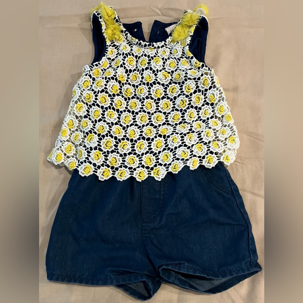 Girls Jean Shorts and Crochet Top One Piece